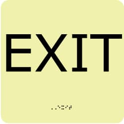 NMC - Exit, Plastic Exit Sign - 8" Wide x 8" High, English/Braille, Glow-in-the-Dark - Exact Tooling