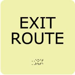 NMC - Exit Route, Plastic Exit Sign - 8" Wide x 8" High, English/Braille, Glow-in-the-Dark - Exact Tooling