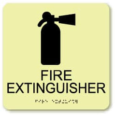 NMC - Fire Extinguisher, Plastic Fire Sign - 8" Wide x 8" High, English/Braille, Glow-in-the-Dark - Exact Tooling