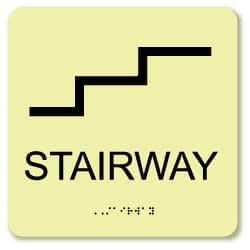 NMC - Stairway, Plastic Exit Sign - 8" Wide x 8" High, English/Braille, Glow-in-the-Dark - Exact Tooling