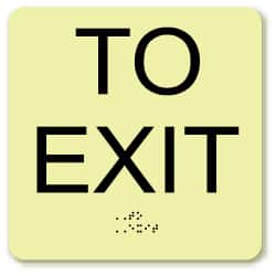 NMC - To Exit, Plastic Exit Sign - 8" Wide x 8" High, English/Braille, Glow-in-the-Dark - Exact Tooling