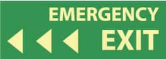 NMC - Emergency Exit, Pressure Sensitive Vinyl Exit Sign - 14" Wide x 5" High, Glow-in-the-Dark - Exact Tooling