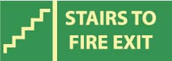 NMC - Stairs to Fire Exit, Pressure Sensitive Vinyl Fire Sign - 14" Wide x 5" High, Glow-in-the-Dark - Exact Tooling