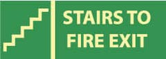 NMC - Stairs to Fire Exit, Pressure Sensitive Vinyl Fire Sign - 14" Wide x 5" High, Glow-in-the-Dark - Exact Tooling