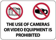NMC - "The Use of Cameras or Video Equipment Is Prohibited", 14" Long x 20" Wide, Aluminum Safety Sign - Rectangle, 0.04" Thick, Use for Security & Admittance - Exact Tooling