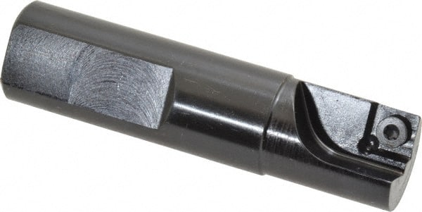 Cutting Tool Technologies - 3/4" Cut Diam, 0.34" Max Depth of Cut, 3/4" Shank Diam, 3" OAL, Indexable Square Shoulder Centercutting End Mill - SPEB 322, SPEH 322 Inserts, Flatted Shank, 90° Lead Angle - Exact Tooling