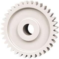 Made in USA - 20 Pitch, 1-3/4" Pitch Diam, 1.85" OD, 35 Tooth Spur Gear - 3/8" Face Width, 3/8" Bore Diam, 47/64" Hub Diam, 20° Pressure Angle, Acetal - Exact Tooling