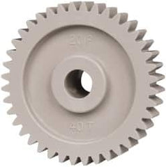 Made in USA - 20 Pitch, 2" Pitch Diam, 2.1" OD, 40 Tooth Spur Gear - 3/8" Face Width, 3/8" Bore Diam, 47/64" Hub Diam, 20° Pressure Angle, Acetal - Exact Tooling