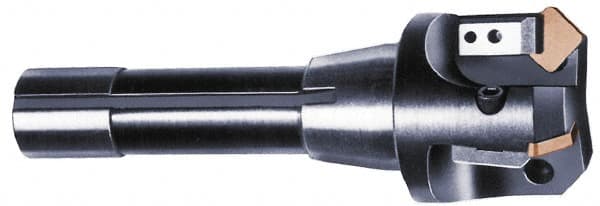 APT - 15° Lead Angle, 2" Max Cut Diam, 0.4063" Max Depth of Cut, Indexable Chamfer and Angle End Mill - 3 Inserts, SPC 42ZR, SPG 42., SPU 42. Insert Style, 3" OAL, Straight Shank - Exact Tooling