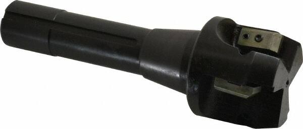 APT - 15° Lead Angle, 2" Max Cut Diam, 2" Min Cut Diam, 0.4063" Max Depth of Cut, Indexable Chamfer and Angle End Mill - 3 Inserts, SPG, SPU Insert Style, 5" OAL, Taper Shank - Exact Tooling