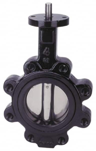 Apollo - 6" Pipe, Lug Butterfly Valve - Bare Stem Handle, Cast Iron Body, Buna-N Seat, 200 WOG, PTFE Disc, Stainless Steel Stem - Exact Tooling