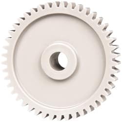 Made in USA - 20 Pitch, 2-1/4" Pitch Diam, 2.35" OD, 45 Tooth Spur Gear - 3/8" Face Width, 3/8" Bore Diam, 47/64" Hub Diam, 20° Pressure Angle, Acetal - Exact Tooling