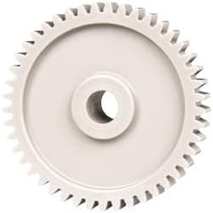 Made in USA - 20 Pitch, 2-1/4" Pitch Diam, 2.35" OD, 45 Tooth Spur Gear - 3/8" Face Width, 3/8" Bore Diam, 47/64" Hub Diam, 20° Pressure Angle, Acetal - Exact Tooling