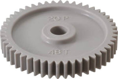 Made in USA - 20 Pitch, 2.4" Pitch Diam, 2-1/2" OD, 48 Tooth Spur Gear - 3/8" Face Width, 3/8" Bore Diam, 47/64" Hub Diam, 20° Pressure Angle, Acetal - Exact Tooling