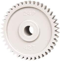 Made in USA - 48 Pitch, 1-3/4" Pitch Diam, 1.833" OD, 42 Tooth Spur Gear - 1/4" Face Width, 5/16" Bore Diam, 43/64" Hub Diam, 20° Pressure Angle, Acetal - Exact Tooling