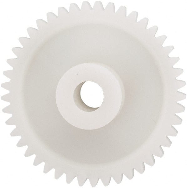 Made in USA - 24 Pitch, 1-7/8" Pitch Diam, 1.958" OD, 45 Tooth Spur Gear - 1/4" Face Width, 5/16" Bore Diam, 43/64" Hub Diam, 20° Pressure Angle, Acetal - Exact Tooling
