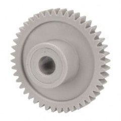 Made in USA - 32 Pitch, 1-3/8" Pitch Diam, 1-7/16" OD, 44 Tooth Spur Gear - 3/16" Face Width, 1/4" Bore Diam, 39/64" Hub Diam, 20° Pressure Angle, Acetal - Exact Tooling