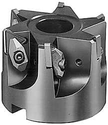 APT - 1-1/4" Cut Diam, 0.87" Max Depth of Cut, 1-1/4" Shank Diam, Indexable Square Shoulder End Mill - TNMG 43. Inserts, Weldon Shank, 90° Lead Angle, Series Dyna-Mill - Exact Tooling