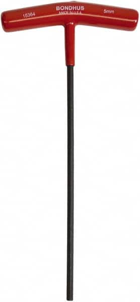 Bondhus - 5mm Hex, T-Handle Cushion Grip, Hex Key - 229mm OAL, Metric System of Measurement - Exact Tooling