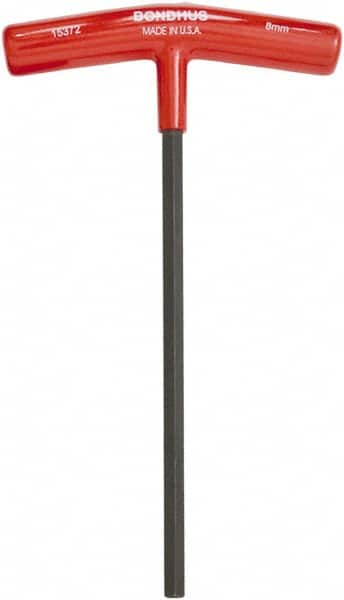 Bondhus - 8mm Hex, T-Handle Cushion Grip, Hex Key - 229mm OAL, Metric System of Measurement - Exact Tooling