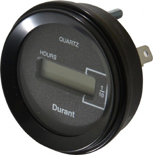 Durant - Supertwist LCD Display Hour Meter - 58.4mm High, 12VDC-60VAC Voltage, Solid State Hourmeter Round - Exact Tooling