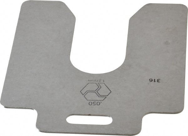 Made in USA - 10 Piece, 4 Inch Long x 4 Inch Wide x 0.05 Inch Thick, Slotted Shim Stock - Stainless Steel, 1-1/4 Inch Wide Slot - Exact Tooling