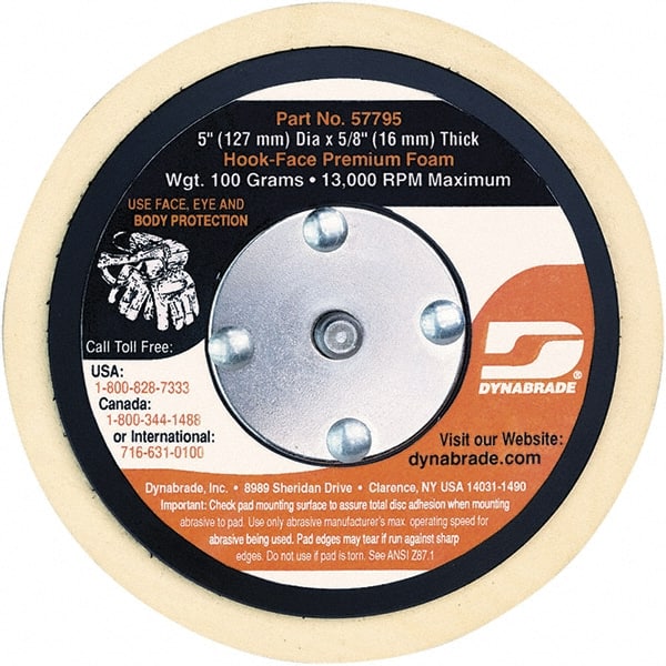 Dynabrade - 5" Diam Disc Backing Nonvacuum Replacement Pad - Soft Density, 13,000 RPM - Exact Tooling