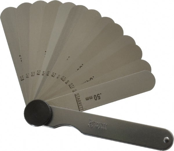 Starrett - 13 Piece, 0.03 to 0.5mm Parallel Feeler Gage Set - 77mm Long x 12.7mm Wide, Tempered Steel - Exact Tooling