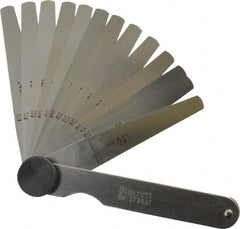 Starrett - 13 Piece, 0.03 to 0.5mm Tapered Feeler Gage Set - 77mm Long x 7 to 12.7mm Wide (Tapered), Tempered Steel - Exact Tooling
