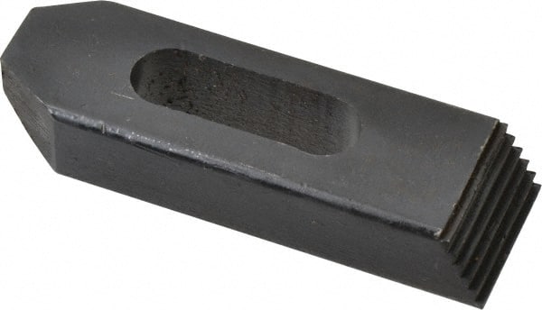 Value Collection - 1/2" Stud, Heat Treated Steel, Plain Strap Clamp - 1-1/2" Travel, 4" OAL x 1-1/4" Wide x 3/4" High, Black Oxide Finish, Tapered Nose - Exact Tooling