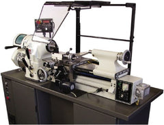 Vectrax - Plastic Chip & Coolant Shield - 1/8" Thick x 8.27" Wide x 38.19" Long, Pivot/Screw Base, Use with Toolroom Lathe - Exact Tooling