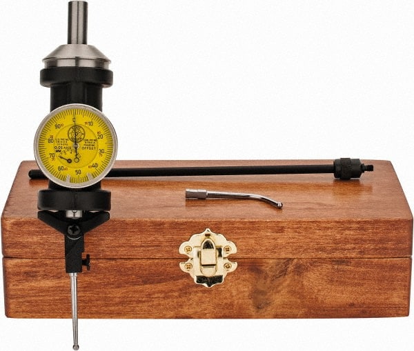 Made in USA - 5 Piece, 0mm to 6.3mm Measuring Range, Yellow Dial Test Indicator Kit - 0.005mm Accuracy, 1/8" Ball Diam, 0.01mm Dial Graduation - Exact Tooling