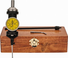Made in USA - 5 Piece, 0mm to 6.3mm Measuring Range, Yellow Dial Test Indicator Kit - 0.005mm Accuracy, 1/8" Ball Diam, 0.01mm Dial Graduation - Exact Tooling