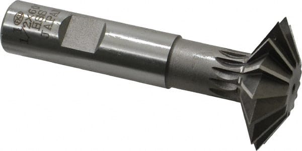 Interstate - 1-1/2° 1-1/2" Cut Diam, 1/2" Cut Width, 5/8" Shank, High Speed Steel Double-Angle Cutter - Exact Tooling