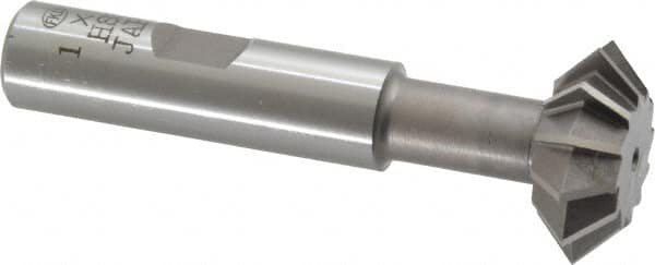 Interstate - 1° 1" Cut Diam, 3/8" Cut Width, 1/2" Shank, High Speed Steel Double-Angle Cutter - Exact Tooling