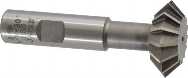 Interstate - 1-3/8° 1-3/8" Cut Diam, 1/2" Cut Width, 5/8" Shank, High Speed Steel Double-Angle Cutter - Exact Tooling