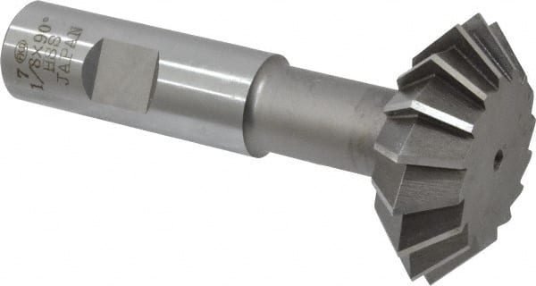 Interstate - 1-7/8° 1-7/8" Cut Diam, 5/8" Cut Width, 3/4" Shank, High Speed Steel Double-Angle Cutter - Exact Tooling