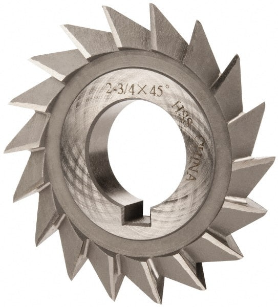 Value Collection - 2-3/4" Diam x 1/2" Width of Cut, 45° Included Angle, Arbor Connection, High Speed Steel Single Angle Cutter - Right Hand Cut, Oxide Finish - Exact Tooling