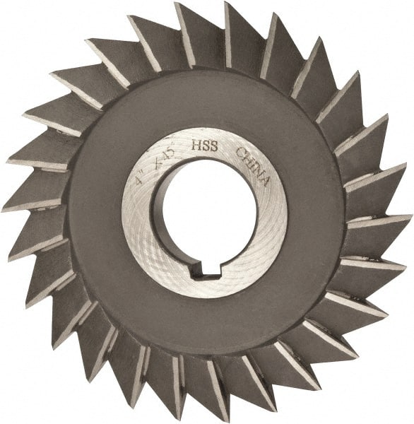 Value Collection - 4" Diam x 1/2" Width of Cut, 45° Included Angle, Arbor Connection, High Speed Steel Single Angle Cutter - Right Hand Cut, Oxide Finish - Exact Tooling