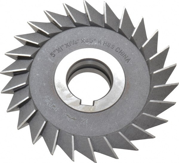 Value Collection - 5" Diam x 1" Width of Cut, 45° Included Angle, Arbor Connection, High Speed Steel Single Angle Cutter - Right Hand Cut, Oxide Finish - Exact Tooling