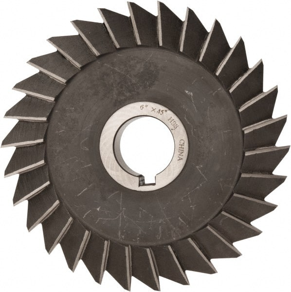 Value Collection - 6" Diam x 1" Width of Cut, 45° Included Angle, Arbor Connection, High Speed Steel Single Angle Cutter - Right Hand Cut, Oxide Finish - Exact Tooling