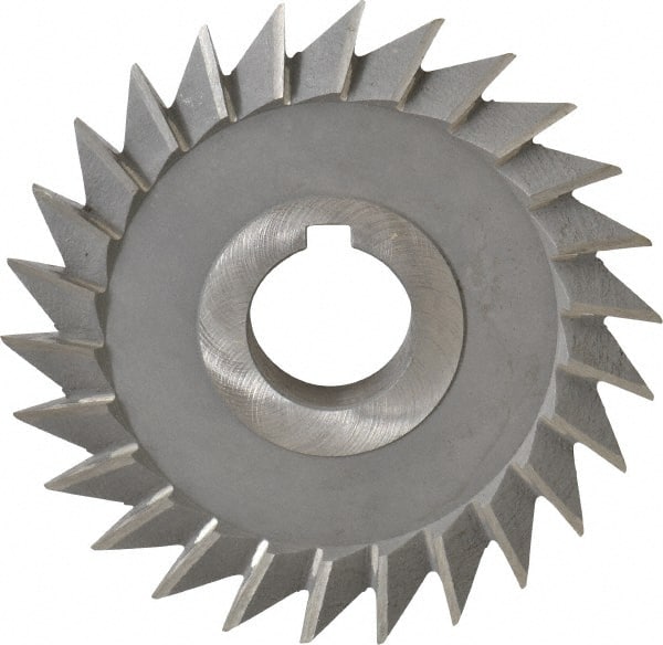 Value Collection - 4" Diam x 3/4" Width of Cut, 45° Included Angle, Arbor Connection, High Speed Steel Single Angle Cutter - Left Hand Cut, Oxide Finish - Exact Tooling