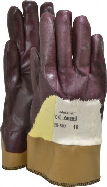 Ansell - Size XL (10), ANSI Cut Lvl 2, Abrasion Lvl 3, Nitrile Coated Cut Resistant Gloves - Palm, Fingers & Knuckles Coated, Cotton/Kevlar Lining, Safety Cuff, Brown, Paired - Exact Tooling