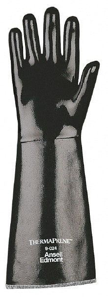 Ansell - Size XL (10), 18" Long, 85 mil Thick, Supported, Neoprene Chemical Resistant Gloves - Textured Finish, Fleece/Jersey Lined, Gauntlet Cuff, ANSI Abrasion Level 3, ANSI Cut Level 2, Black, FDA Approved - Exact Tooling
