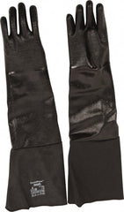 Ansell - Size M (8), 26" Long, 85 mil Thick, Supported, Neoprene Chemical Resistant Gloves - Textured Finish, Fleece/Jersey Lined, Gauntlet Cuff, ANSI Abrasion Level 3, ANSI Cut Level 2, Black, FDA Approved - Exact Tooling