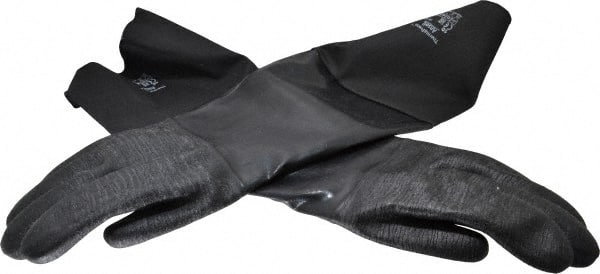 Ansell - Size XL (10), 26" Long, 85 mil Thick, Supported, Neoprene Chemical Resistant Gloves - Textured Finish, Fleece/Jersey Lined, Gauntlet Cuff, ANSI Abrasion Level 3, ANSI Cut Level 2, Black, FDA Approved - Exact Tooling