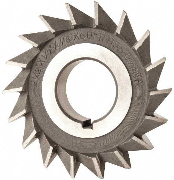 Value Collection - 2-1/2" Diam x 1/2" Width of Cut, 60° Included Angle, Arbor Connection, High Speed Steel Single Angle Cutter - Right Hand Cut, Uncoated - Exact Tooling