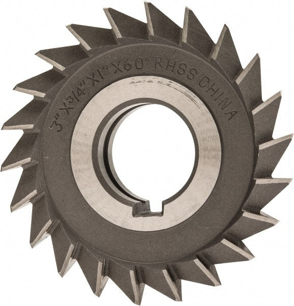 Value Collection - 3" Diam x 3/4" Width of Cut, 60° Included Angle, Arbor Connection, High Speed Steel Single Angle Cutter - Right Hand Cut, Oxide Finish - Exact Tooling