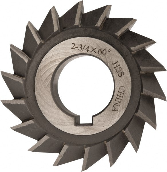 Value Collection - 2-3/4" Diam x 1/2" Width of Cut, 60° Included Angle, Arbor Connection, High Speed Steel Single Angle Cutter - Left Hand Cut, Oxide Finish - Exact Tooling