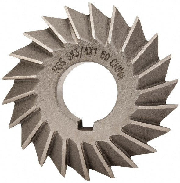 Value Collection - 3° 3" Cut Diam, 3/4" Cut Width, 1" Arbor, High Speed Steel Double-Angle Cutter - Exact Tooling